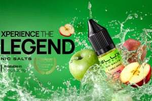Elux Banner with vape juice, apples and water