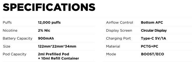 specifications oxva tasteflex 12k specifications oxva tasteflex 12k