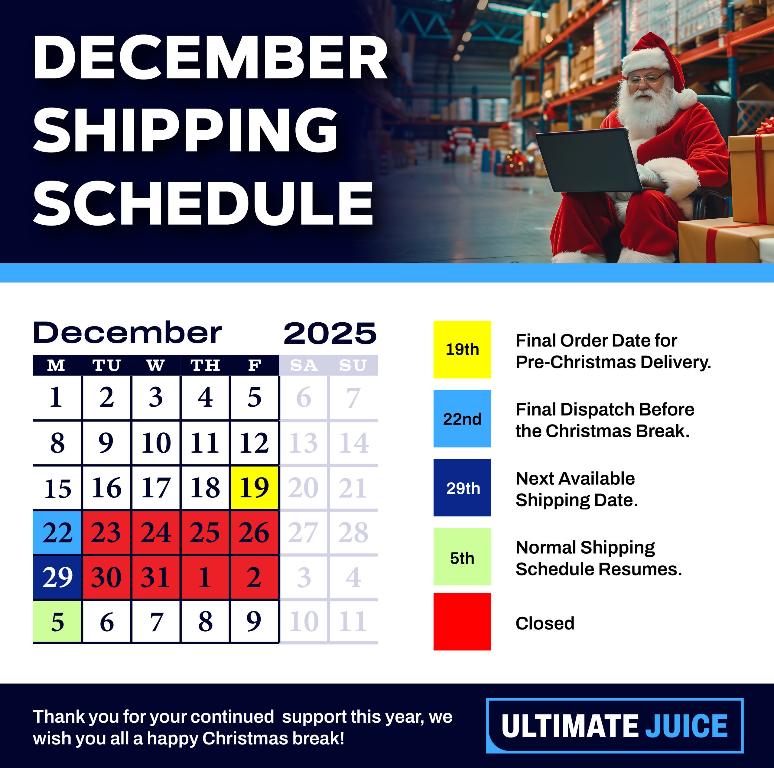 Christmas Schedule 2025 Retail embedded